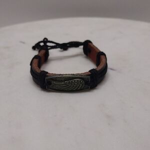 Wing Head Adjustable Black/Brown Leather Bracelet #BA-6